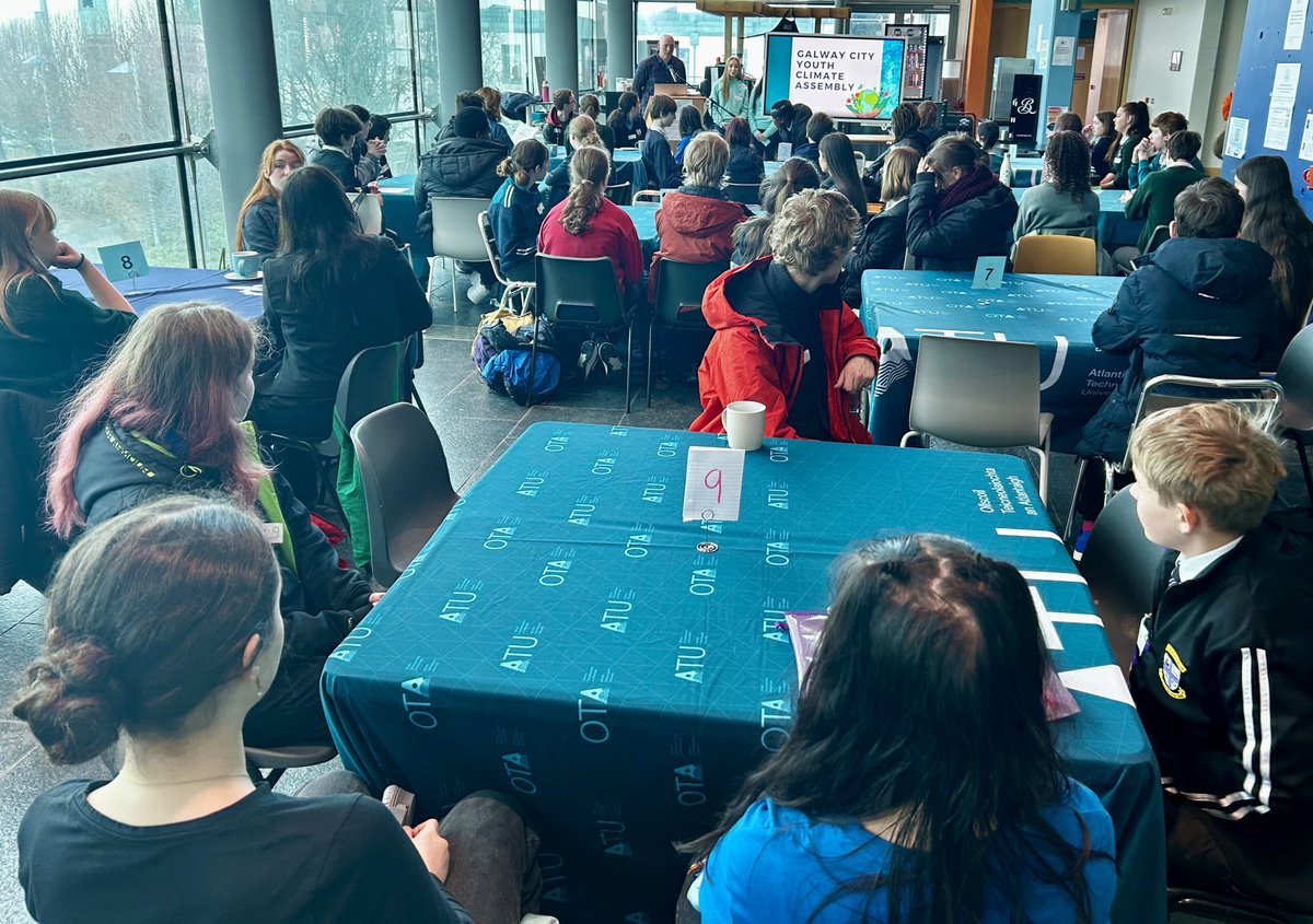 GalwayNPC's tweet photo. Mark Kelly, head of Sustainability at @ATU_GalwayCity, welcomes #Galway city & Oranmore secondary schools’ students to campus for 4th Galway City Youth #ClimateAssembly.Organised by @GalwayNPC & @ywigalway with ATU & @uniofgalway. So inspiring! https://t.co/6W4vF9rFby
