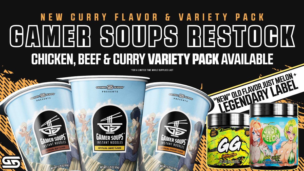 GamerSupps's tweet image. NEW Gamer Soups + a newish LE GG flavor

its just ramen, oh, and the flavor is just melon