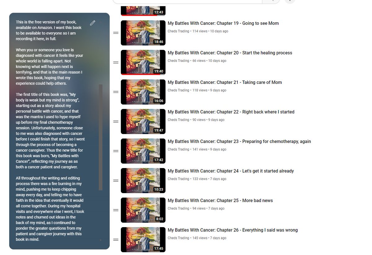 BigCheds's tweet image. I did both! 🔥

My cancer memoir is on Amazon, and I recorded each chapter for free on YouTube.  📽️

If you are fighting cancer, know someone who is fighting cancer or are dealing with the loss of a loved one I share my story here. 📖

youtube.com/playlist?list=…

Please share 👊 💕