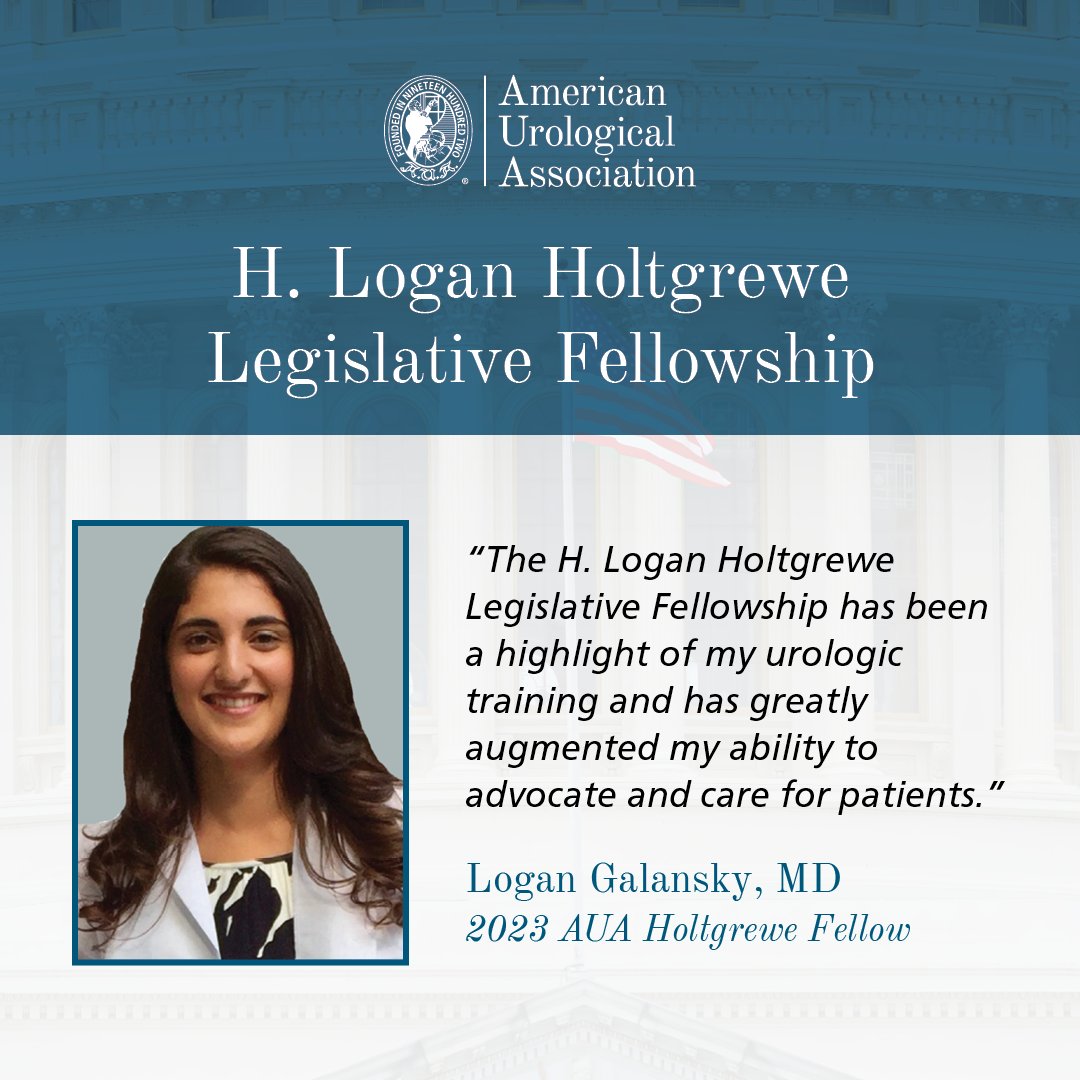 The AUA is accepting applications for the 2024 Holtgrewe Legislative Fellowship program. The program is open to residents, fellows and first-year post-graduates with an interest in public policy and legislation. Learn more and apply at bit.ly/48liYHr