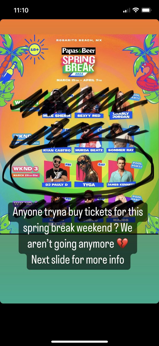 angdababy's tweet photo. Anyone tryna buy papas &amp; beer SB tickets ? We aren’t going anymore 💔DM me for more info! Can show all emails for proof but serious inquiries only please 🌴☀️ #papasandbeer #springbreak #ticketsforsale #papastickets #springbreaktickets #rosarito https://t.co/4MCIruhrOe