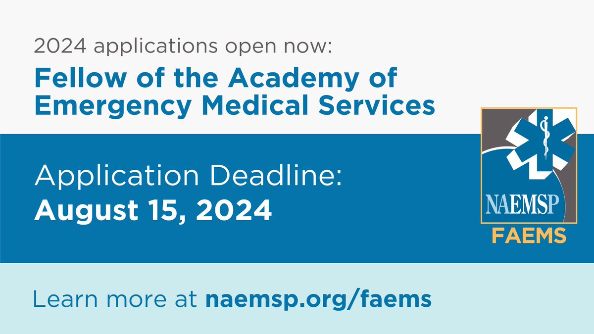 Are you interested in becoming a Fellow of the Academy of Emergency Medical Services (FAEMS)? The application period is currently open for the 2025 cohort. Learn more about the distinction and begin your application today: naemsp.org/faems/