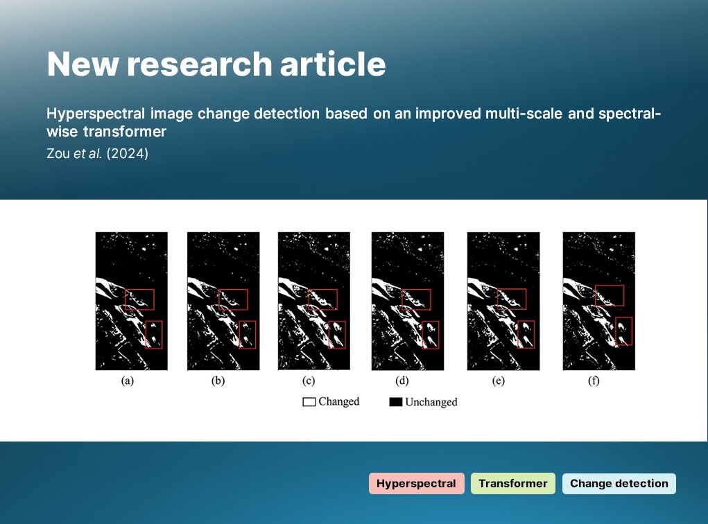 IJRemoteSensing's tweet photo. ๐ New article:
Zou et al. describe MS-SWT, a multi-scale and spectral-wise #transformer, for improved #ChangeDetection based on #hyperspectral imagery.
๐ https://t.co/roz58YakFU
#IJRS #RemoteSensing #LossFunction https://t.co/Gwqg6t54DB
