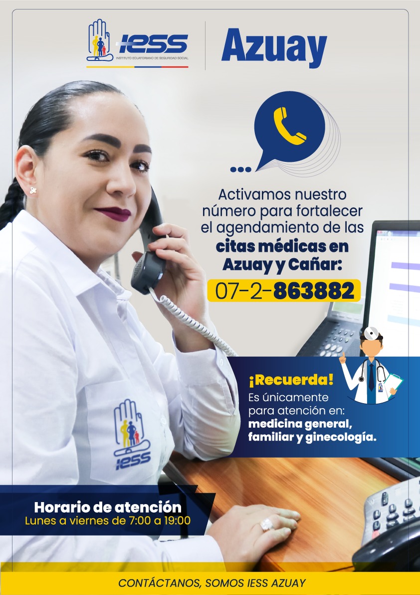✔️Planificamos con compromiso para optimizar la calidad de nuestros servicios. 

📞 Hemos activado el número 07-2-863882 para citas médicas en las provincias de #Azuay y #Cañar en las áreas de medicina general, familiar y ginecología. 

¡Seguimos fortaleciendo el agendamiento! 💪🏼