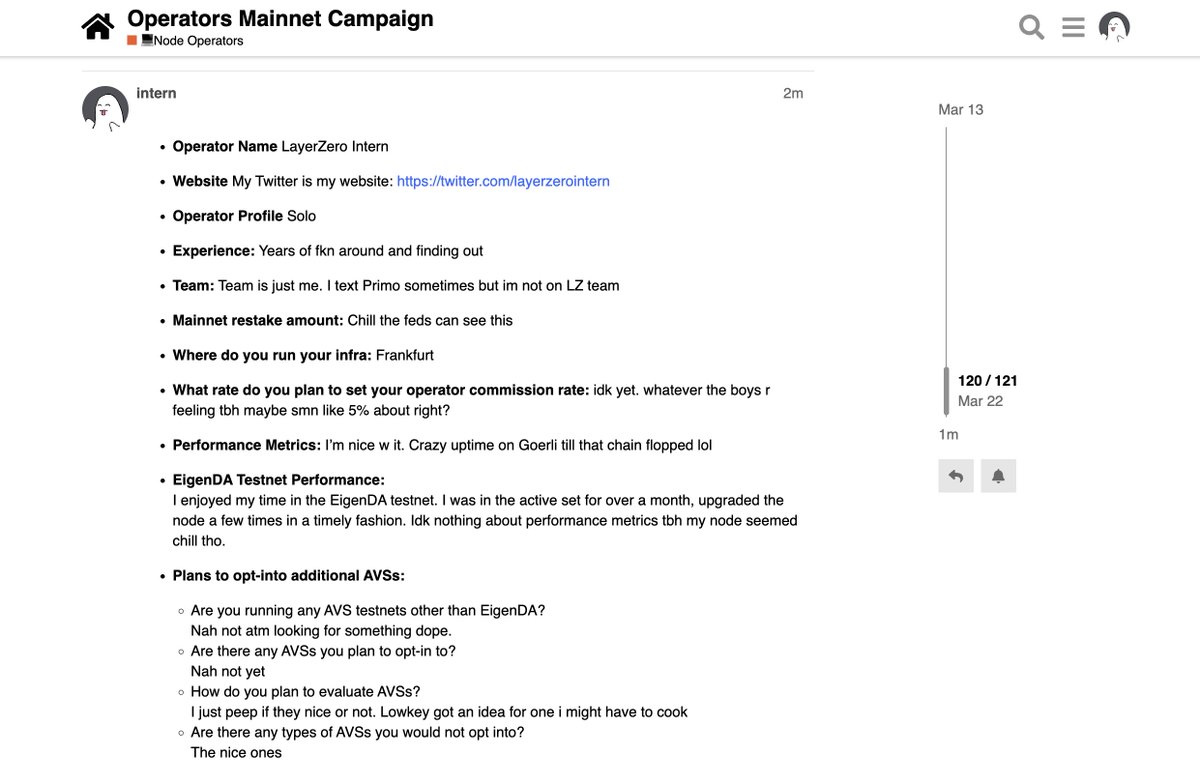 layerzerointern's tweet image. Posted on Eigenlayer Mainnet Operator Campaign

Who gonna have more restake in 1yr time? 

intern or Galaxy Digital