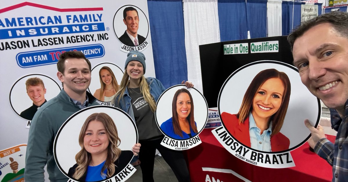 LassenAgency's tweet photo. We are all set up and ready to have some fun at the La Crosse Builders Home Show at the Onalaska Omni Center. Come see us this weekend! ⛳ https://t.co/AvCJgAc3C0