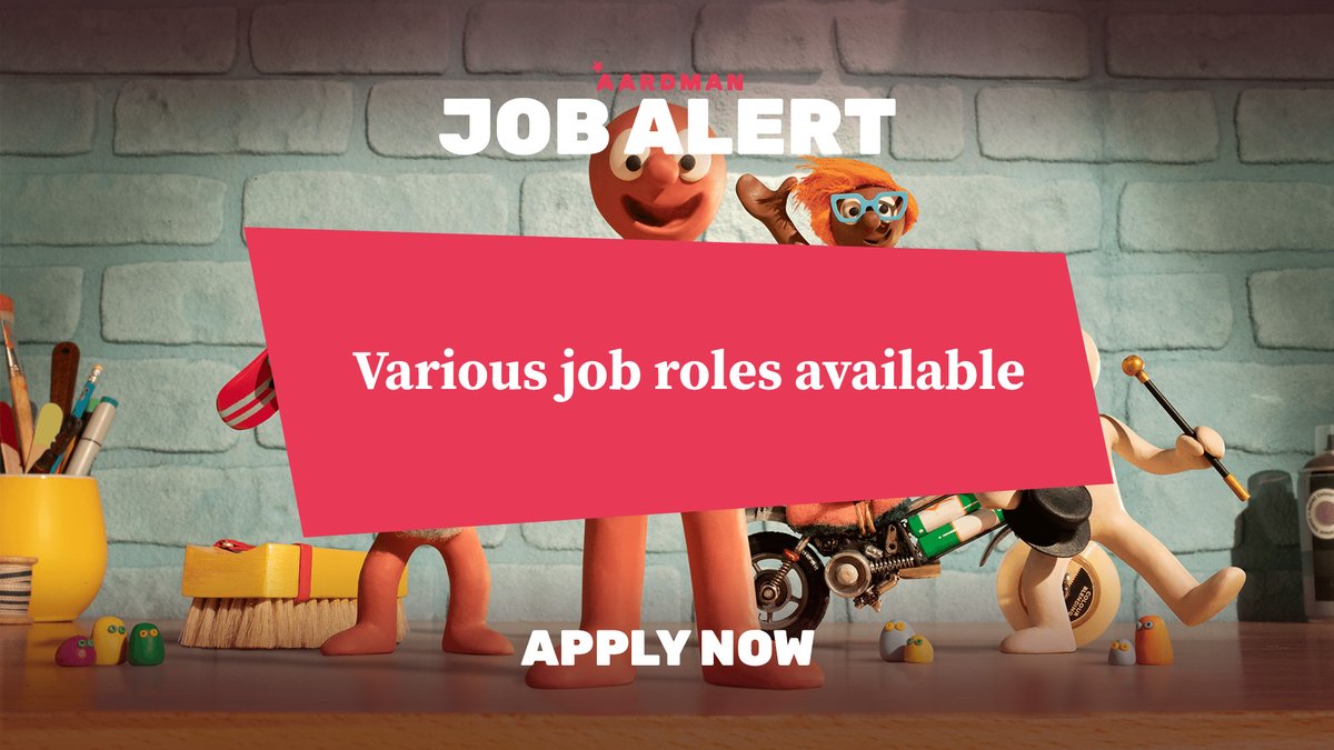 aardman's tweet photo. WE'RE HIRING! We are currently recruiting for a number of roles, including:   

💼 Animators
💼 Assistant Animators
💼 Junior Animators

Find out more and apply: https://t.co/oHhfHmNhjU https://t.co/frzsMDzWms