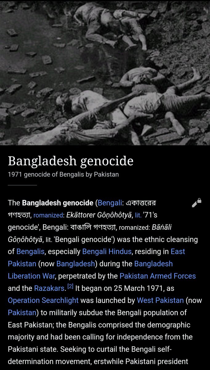 During the '71 Liberation of Bangladesh, Pakistan (with support of US) committed a genocide aimed mostly at Bengali Hindus. Muslims who were killed were done so because they were deemed too 'Hindu.' Yet it's called 'Bangladesh Genocide' with no reference to Hindus whatsoever.…