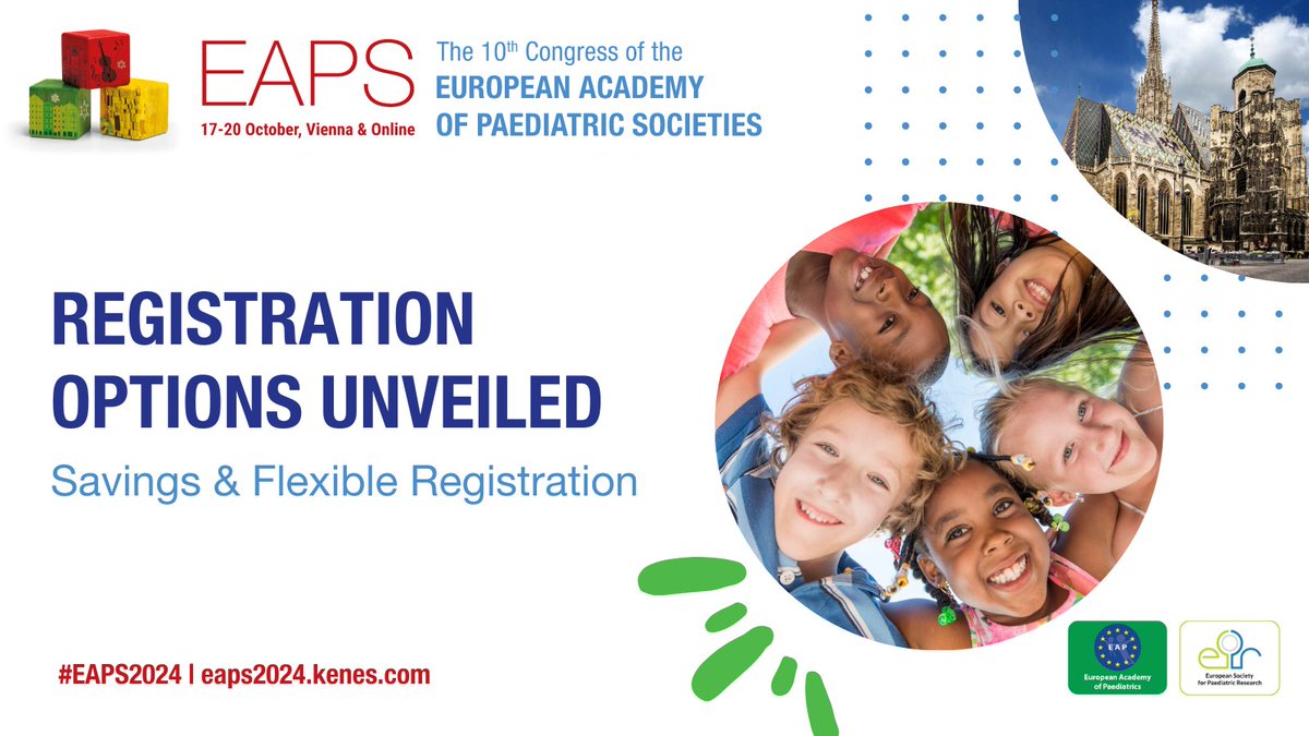 Explored #EAPS2024 registration options? 🌍 Vienna or online, we have options for you! ▶️ Online attendance, flexible ticket switching, and early bird savings of up to 200 EUR available. 🔗 Explore more: bit.ly/3wIH5me @espr_esn @EAPaediatrics #paediatrics #PedsICU