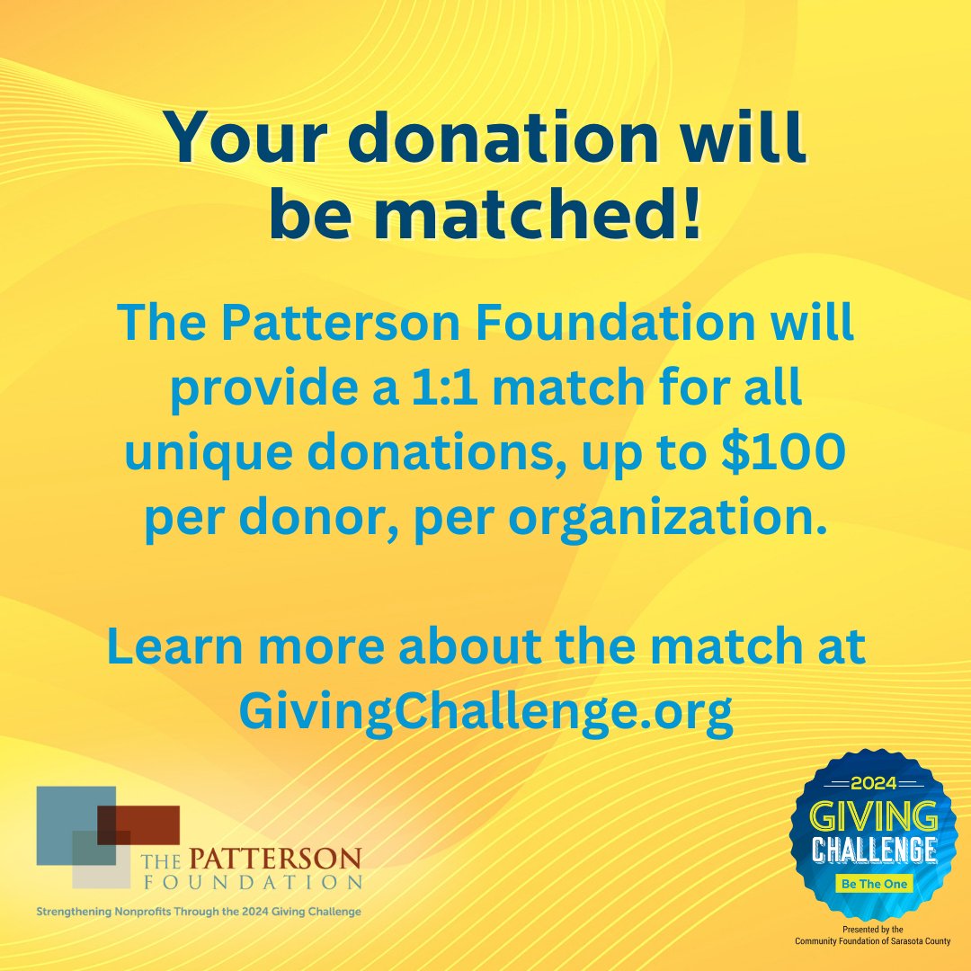 The Giving Challenge is an online event where <a href="/ThePattersonFdn/">The Patterson Foundation</a>  is matching donations from $25 - $100.
Donations can be matched for multiple orgs so don’t hold back!
How will you #BeTheOne to support local nonprofits?
Join the fun noon – noon on 4/9-4/10!
#GivingChallenge2024