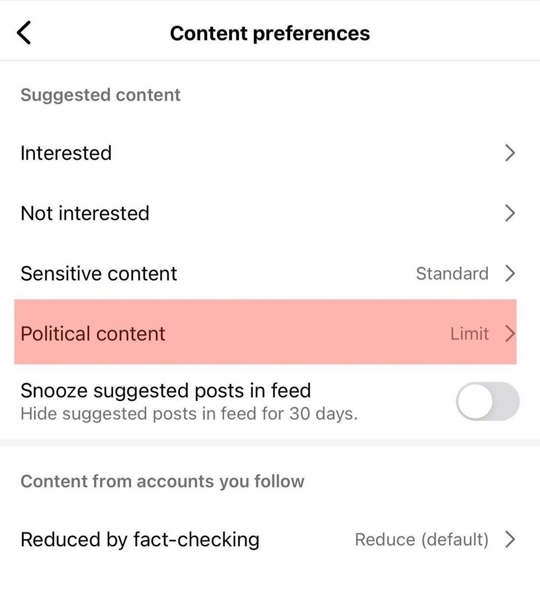 Instagram put up a new “limit political content” feature in settings and set it as the default for tons of accounts. The timing of this feature is very suspect to me, but anyway here is how to fix it