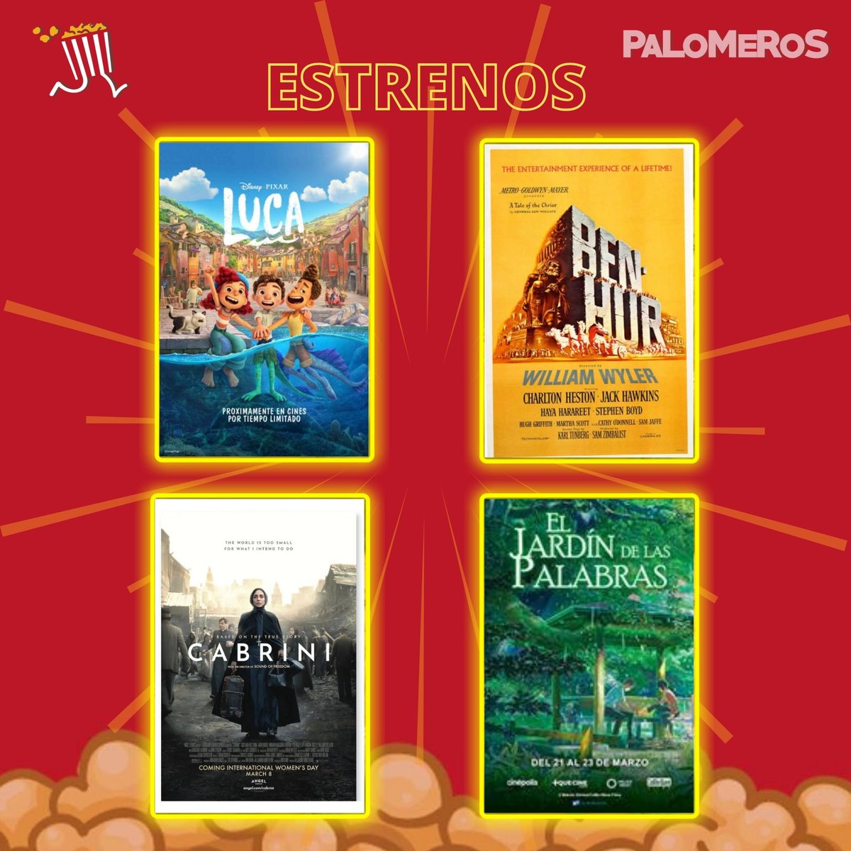 Estos son los estrenos de la semana 🎞️

🍿#GhostbustersApocalipsisFantasma
🍿#GarraDeHierro
🍿#CantayNoLlores
🍿#Aracnidos
🍿#Luca
🍿#BenHur
🍿#Cabrini
🍿#ElJardíndelasPalabras