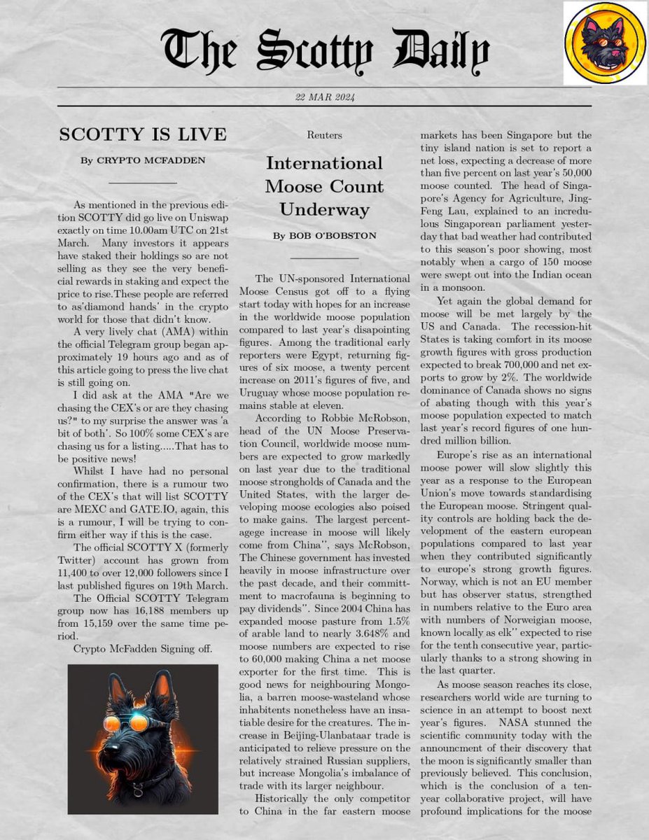 $SCOTTY Daily News
Pay attention!
 
🎉please see below the SCOTTY DAILY 

💥join $SCOTTY here
ScottyTheAi.com

🗞️ScottyTheAi daily news 👇