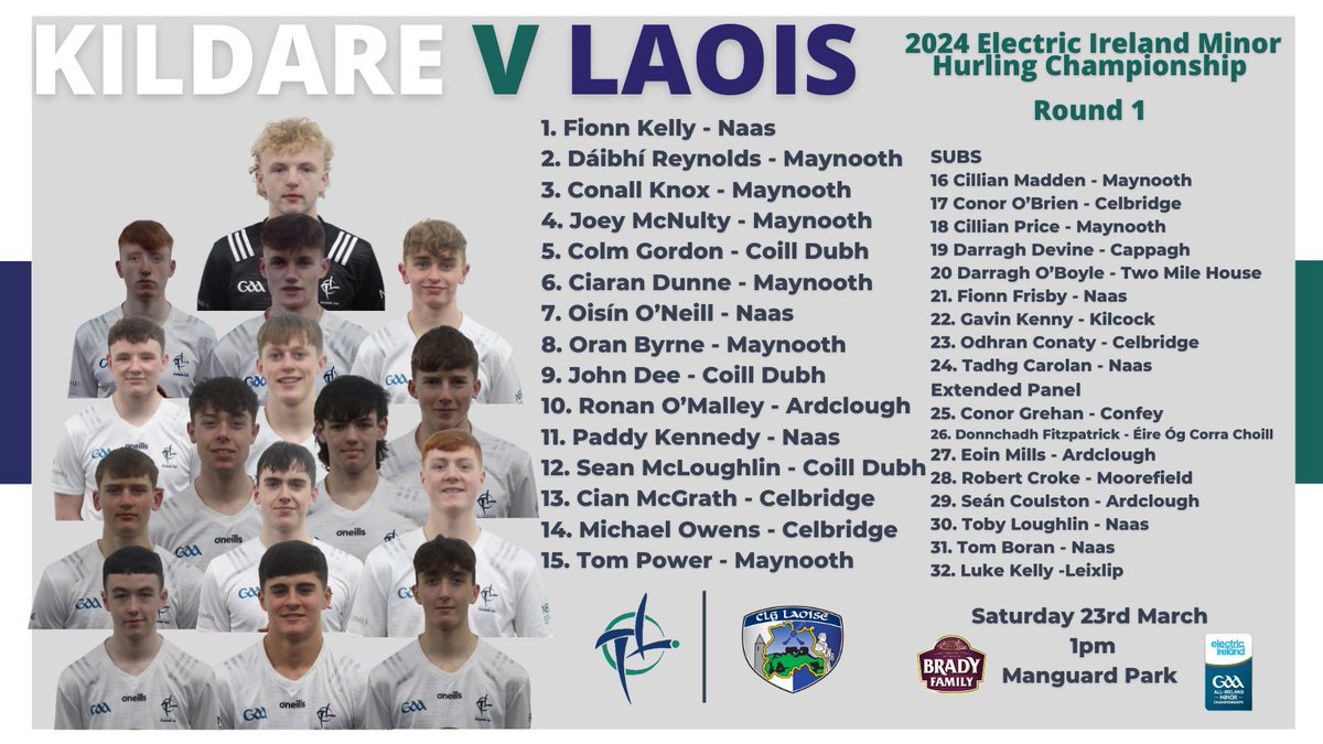 Adrian Kinsella and his management team have named their panel for this Saturday, March 23rd. They take on Laois in the first round of the Electric Ireland Leinster Minor Hurling Championship in Manguard Park at 1pm Best of Luck to the team and management!