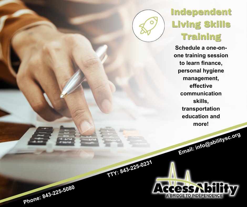 SCAccessAbility's tweet photo. Did you know AccessAbility offers Independent Living Skills training? 

We provide training in areas of finance, personal hygiene management, effective communication skills, transportation education, and more!

#centerforindependentliving #IndependentLiving https://t.co/oNk56pLN3C