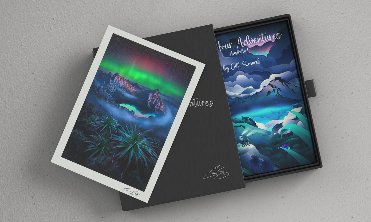 cathsimard_'s tweet photo. More details about the Blue Hour Adventures collector's package, dropping this Monday, March 25th, 4pm ET.

This drop is sold as a package. The package includes: 
1. A physical copie of children's book & a coin.
2. 6X9 signed fine art print of ''Past Resonance''
3. 1 NFT edition of ''Past Resonance'' (ERC-1155)
4. 1 NFT edition of the cover of the book, used to claim all physicals. (ERC-721)

The max supply is 777. The price will include all elements above + international shipping. Price TBD.

Why selling this as a package?

My intention for this drop is to offer the full experience and story to the child and the adult. All elements are interconnected. A book for the children to get inspired and dream, a physical print to frame and hang in their bedroom, and 2 NFTs to put in their vault. Potentially their first intro to NFTs?

The stories and the art we grow up with oftentimes have a strong influence our preferences, aspirations and inspirations. I hope that both the book and my art can inspire your little ones and yourself.