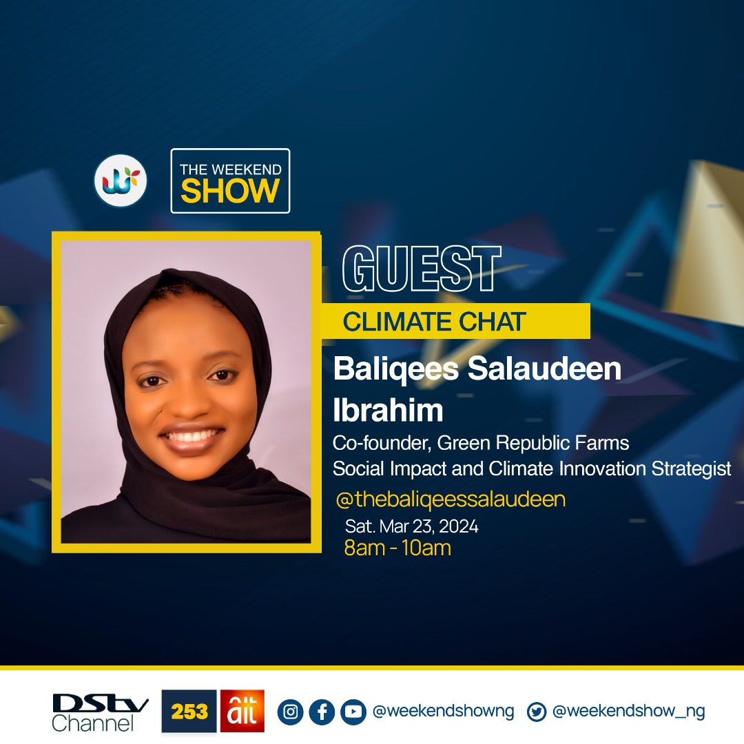 humanitarian_bs's tweet photo. How about kicking off your Saturday morning with some impact driven climate talk??

Join me tomorrow morning on the @WeekendShow_Ng @AIT_Online with the host Oyiza Adetola, as we delve into talks around climate advocacy, innovation and my climate activism journey. 

Qees 🌹 https://t.co/HCTAAni3xz