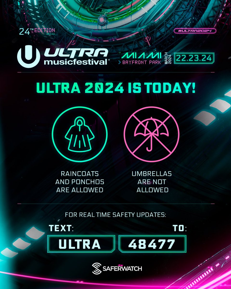 Ultra 2024 is today! Despite the weather, we're ready to make some amazing memories together! We expect rain throughout the day so bring your ponchos, raincoats and boots, but remember, umbrellas are not allowed. If you forget a poncho, don't fret, they will be available for