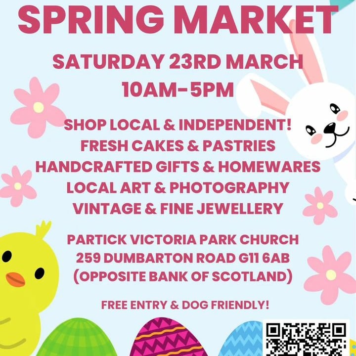 Glasgow Westenders! Look below for a panoply of delights. Partick Victoria Park church on Dumbarton rd between Gardner st and Hyndland st. It'll be dry inside.