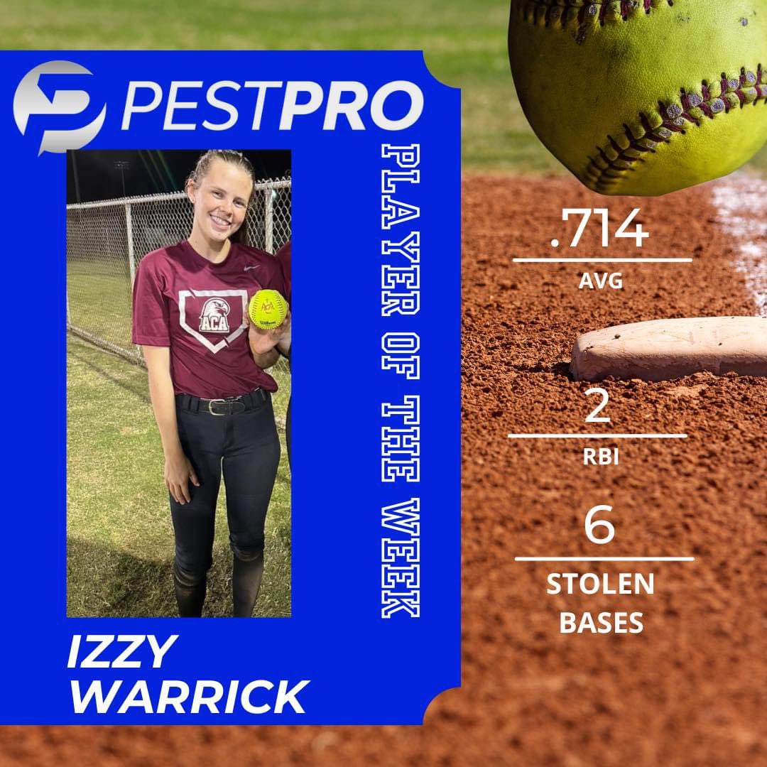 Alabama Christian Academy Softball (@aca_sball) on Twitter photo Congrats to 2025 MIF/RHP <a href="/WarrickIsabelle/">Izzy Warrick</a> on being named <a href="/ppsriverregion/">pestproservices</a> player of the week‼️ Go Eagles🦅 Congrats to 2025 MIF/RHP <a href="/WarrickIsabelle/">Izzy Warrick</a> on being named <a href="/ppsriverregion/">pestproservices</a> player of the week‼️ Go Eagles🦅