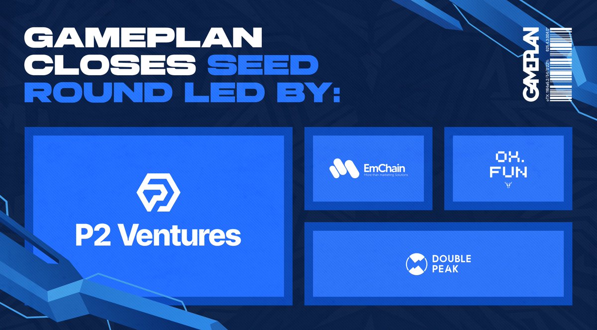 🎉 Big News from Gameplan! 🎉 We're super excited to share that we've completed our seed funding round led by P2 Ventures (formerly Polygon Ventures), Emchain, OXFUN, and Double Peak. This is a huge step for us in making sports more exciting and interactive for fans through…