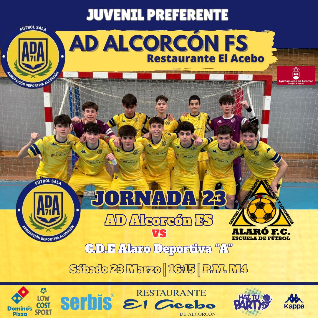| JUVENIL PREFERENTE |

Único partido de la jornada para los chicos de <a href="/Alberto_Felipe_/">Alberto de Felipe</a> los cuales quieren seguir sumando de 3 en 3 

🏟️Pabellón M4
⌚️16:15 
🆚 C.D.E Alaró Deportiva “A”

#ConElCorazónEnLaPista 
#FamiliaAmarilla 
#123Alcorcón
