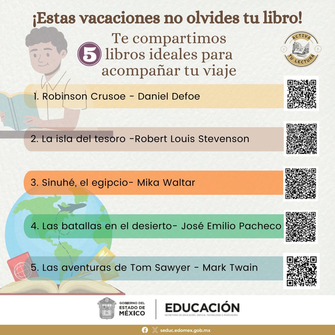 SubdireccionC's tweet photo. Hoy en #ActivaTuLectura te presentamos algunas recomendaciones de libros descargables, solo escanea el código QR y accede a ellos, esperamos que te acompañen en estas vacaciones.
Coméntanos ¿Qué estás leyendo?, ¿De qué género te gustarían las próximas recomendaciones? https://t.co/ckZVXomXim