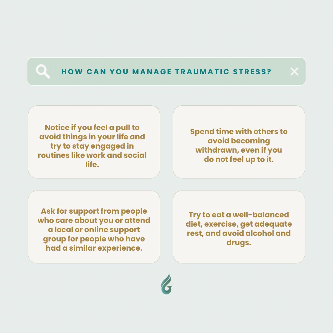 SoaringCenter's tweet photo. Managing traumatic stress involves a combination of self-care practices, seeking professional support, and building a support network. Here are some strategies! #TheSoaringCenter #TraumaInformedPractice #TraumaticStress https://t.co/jNMG4WannC