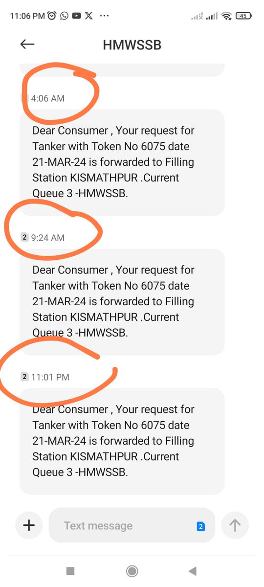 SeumpTrust's tweet photo. @HMWSSBOnline I have booked a tanker yesterday knowing that today is Friday and we are short of water.I got sms,  my number is 3 in the queue. I keep getting same sms, but water not delivered.
You need two days to deliver to the first 2 customers and probably my turn is on day 3? https://t.co/lmlFvHunkL