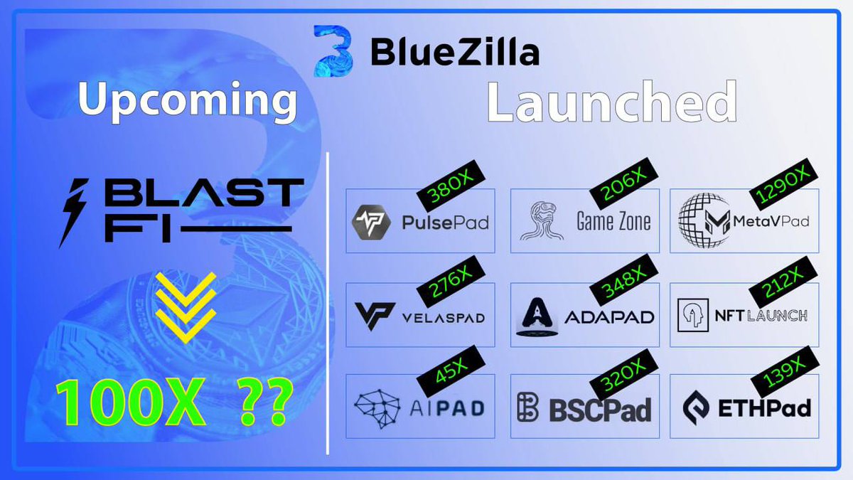 Get ready to blast off with #Bluezilla's upcoming launch, <a href="/Blast_Fi/">BlastFi</a> a multifunctional next gen launchpad based on the innovative #Blast_L2, offering T1 + T2 project launches, passive Yield + Yield Earning, engagement-based bonuses, bridge, and more!

Being incubated by