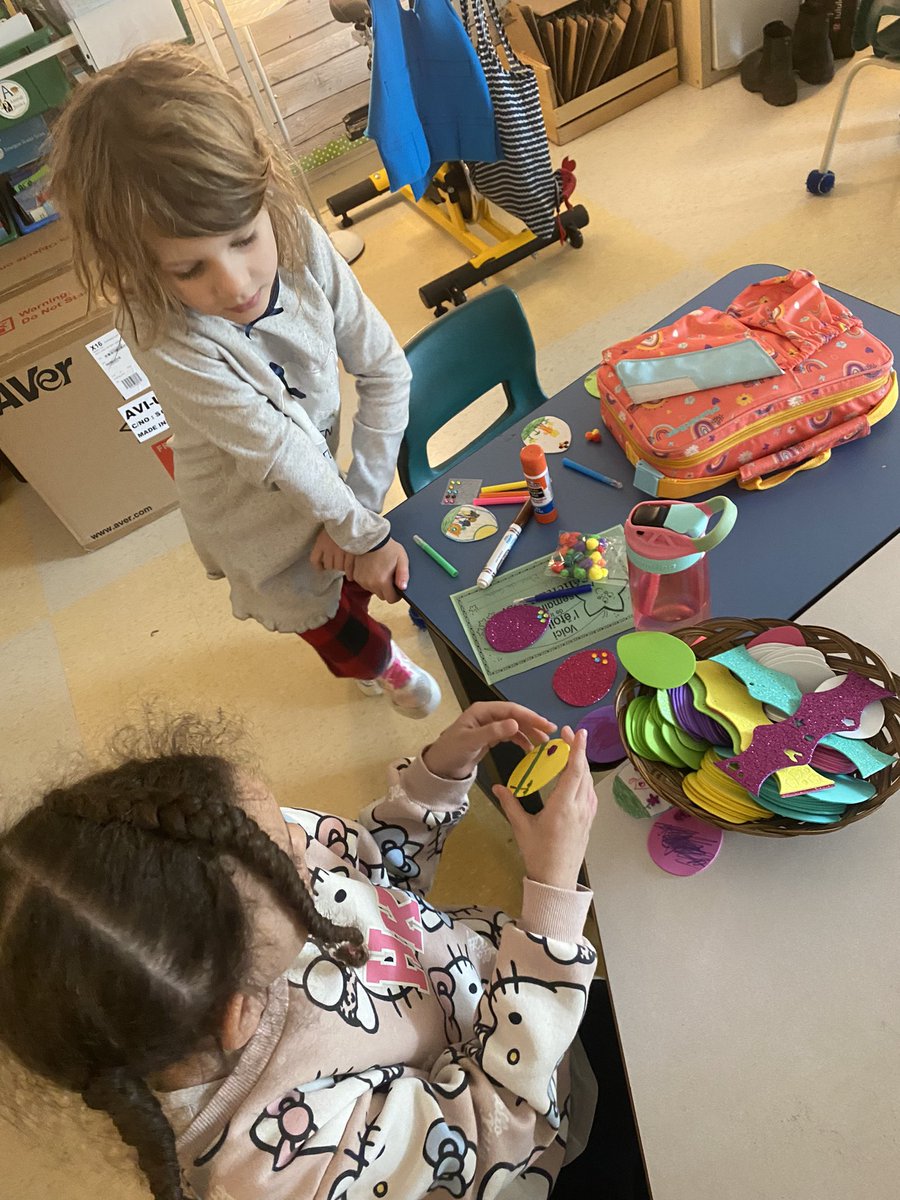 MsLindsay17's tweet photo. These two amazing friends had a fabulous day and got to end it with decorating some Easter eggs. Way to go E and S. 
@MrsStlouis @StAnneOCSB https://t.co/l40OvjIpJ7