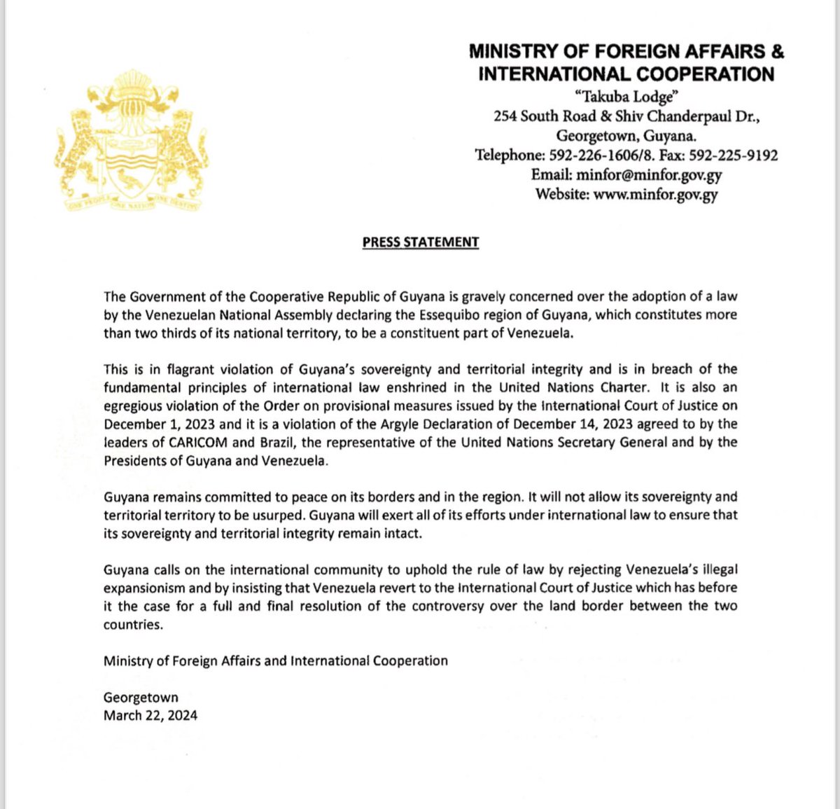 Statement by the Government of Guyana. 🇬🇾 #Guyana