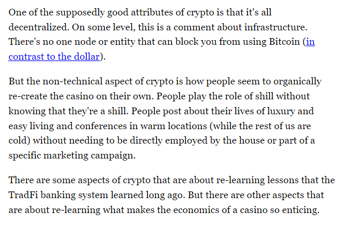 THE REAL SHILLS OF THE CRYPTO UNIVERSE In today's Odd Lots newsletter, I wrote about how it's not the 'laser eyes' or '.ETHs' or the 'Joe McCann's' of the crypto world who are the shills. Instead it's much more decentralized, deeper, and subtle
