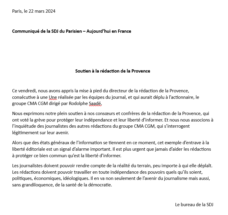Soutien à la rédaction de <a href="/laprovence/">La Provence</a>
