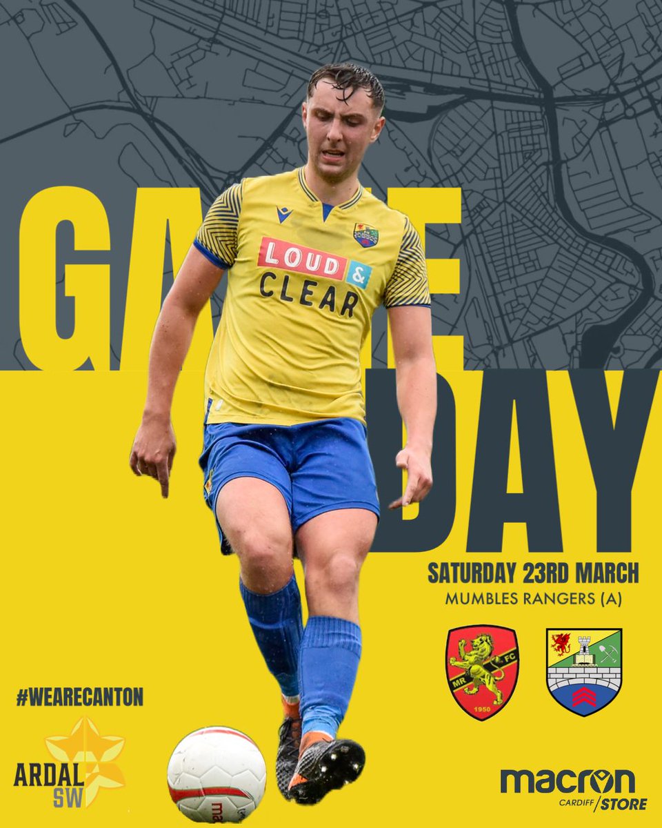 Next Up…🚐 

First Team Back on the Road

🏅 | <a href="/ArdalSouthern/">Ardal Southern</a>  MD 23
🆚 | <a href="/MumblesRangers/">Mumbles Rangers F. C.</a> (A)
📆 | Saturday 23rd March 2024
⏰ | 2:30pm KO
🏟️ | Sketty Lane, Swansea
📫 | SA2 8QG

📷 | <a href="/PalmerCaylam/">Caylam Palmer</a>
ℹ️ | Sponsored by: Available 

#WeAreCanton 💛💙 #AwayDays