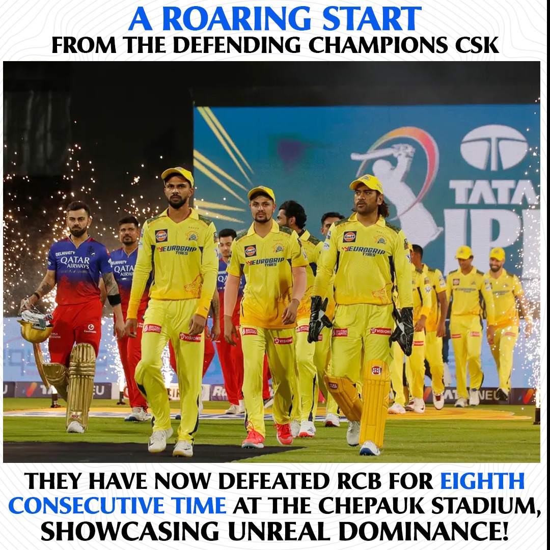 SumitJh30967253's tweet photo. The Chennai Super Kings continue their dominance at Chepauk against the Royal Challengers Bengaluru! 🔥
#RoarLions #DOMINANCE #MAHIRAT #MSDhoni𓃵 #CSKWON #CSKvRCB #IPLonJioCinema #8THTIME https://t.co/zVQcBwNVyi