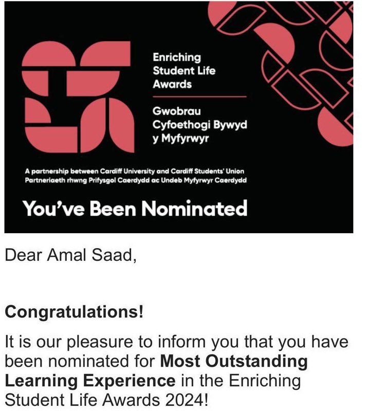I’m deeply moved and honoured to receive this nomination from my incredible students @CardiffPolitics for “Most Outstanding Learning Experience”. While it’s been hard to teach about this war while it unfolds, my students have given me a sense of belonging at this difficult time