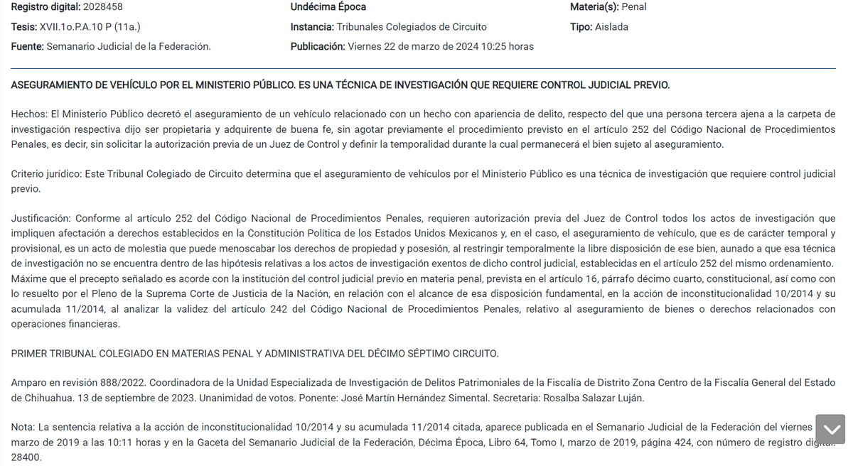 JonathanLpezTor's tweet photo. ⚠️Criterio judicial publicado hoy:
#ASEGURAMIENTO DE #VEHÍCULO POR EL MINISTERIO PÚBLICO. #ES UNA TÉCNICA DE INVESTIGACIÓN QUE #REQUIERE CONTROL JUDICIAL PREVIO. https://t.co/v9PwmxZTwh