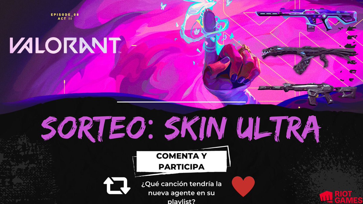 TheLizardQueenT's tweet photo. Este finde tenemos ACCESO ANTICIPADO del nuevo acto de #VALORANT y para festejar, sorteo una skin ULTRA
Requisitos:
- Dar ♥ &amp; 🔁
- Seguirme
- Comentar una canción que tendría la nueva agente en su playlist 

Finaliza el 05/04/2024 y lo sorteo en mi Twitch 💜 https://t.co/SQWvuEe6tX