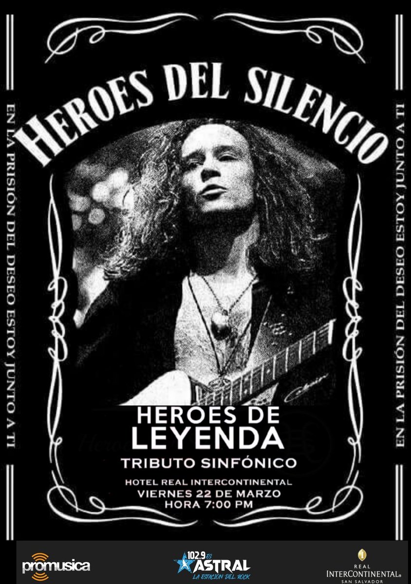 🎸🤘 Héroes de Leyenda, Homenaje Sinfónico en vivo interpretando los temas más emblemáticos de la carrera de Héroes del Silencio
🗓️ Viernes 22 marzo
📍 Hotel <a href="/InterConti_SAL/">InterContinental SS</a>
🕛 7pm
🎟 $20
smartticket.fun
