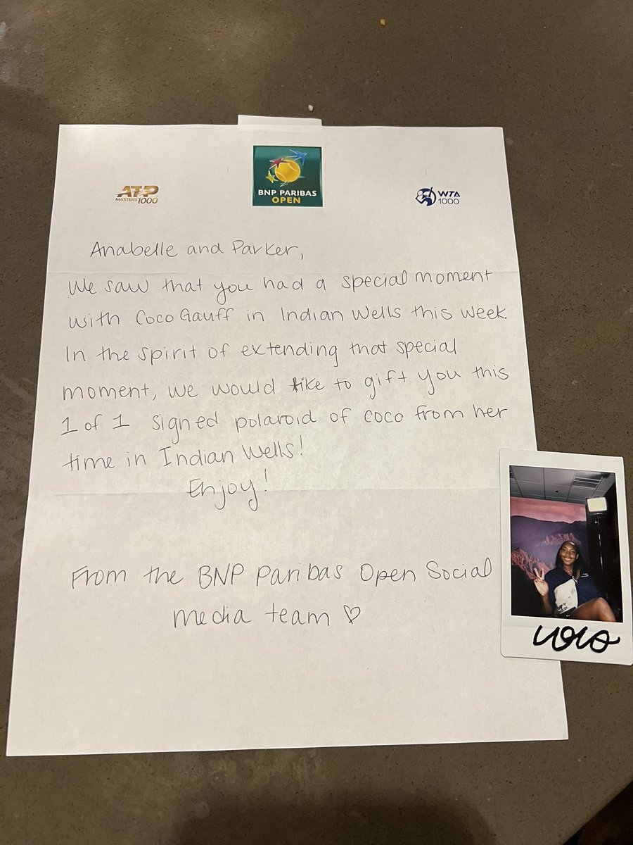 Shane Rowley (@utahshane) on Twitter photo Thank you <a href="/BNPPARIBASOPEN/">BNP Paribas Open</a> to adding to my kids amazing experience and for the rare signed Polaroid of <a href="/CocoGauff/">Coco Gauff</a> 🤗 Thank you <a href="/BNPPARIBASOPEN/">BNP Paribas Open</a> to adding to my kids amazing experience and for the rare signed Polaroid of <a href="/CocoGauff/">Coco Gauff</a> 🤗