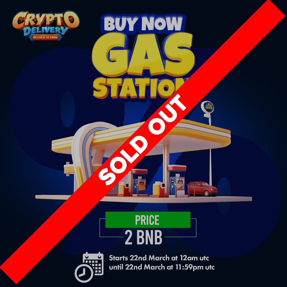 Gas Station Sold Out

our sales ended earlier than expected, crypto delivery welcomes new gas station holders

Play the game: play.cryptodelivery.io/play

#CryptoDelivery #dcoin #PlayToEarn