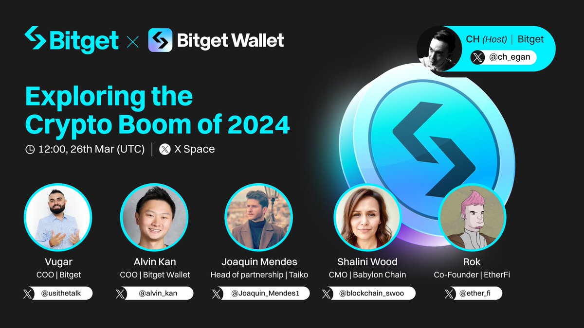 Join our X Space with #BitgetWallet to explore the #crypto boom of 2024! 🎁 300 $USDT Giveaway (10 winners) ✅ Follow @bitgetglobal & @BitgetWallet ✅ RT, like & tag your pals ✅ Set a reminder now: twitter.com/i/spaces/1YqKD…