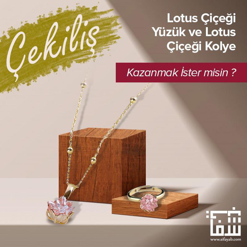 HEDİYE ÇEKİLİŞİMİZ VAR! 🎁
ŞİFAYAB Özel Ürünü Lotus Çiçeği Kolye ve Yüzük Seti hediye ediyoruz ♥️ 
Yapmanız gerekenler 
🎉Bizi takip etmek
🎉Tweeti beğenmek
🎉 Bu postun altına yorum yapmak
🎉Bu tweeti RT'lemek 
Çekiliş 31 Mart Pazar saat 21: 00’de açıklanacak. 
Herkese bol