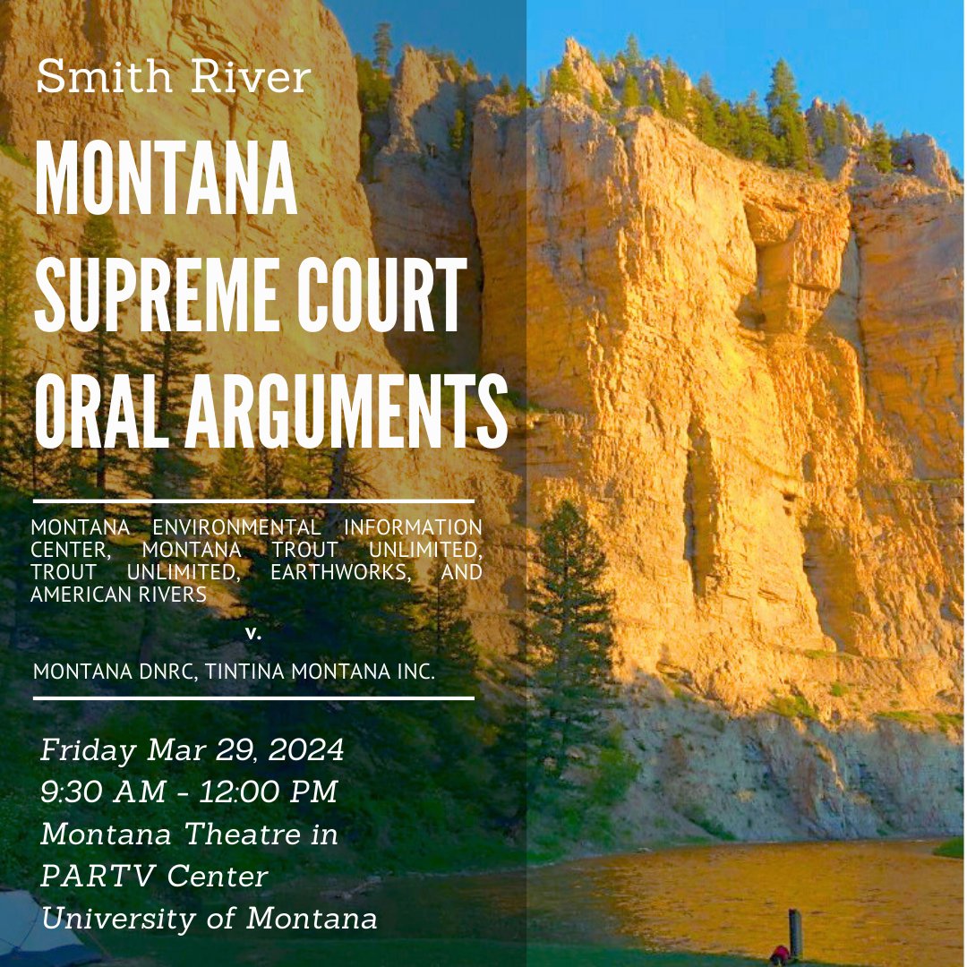 MTEIC's tweet photo. MEIC is headed to Missoula on March 29 for a Supreme Court hearing on the Smith River mine.
Black Butte Copper Mine still needs some crucial permits, including a right to use the full amount of water at the proposed operation.
#SaveOurSmith
https://t.co/SVrh9Kqlie https://t.co/kGg4Qia9O4
