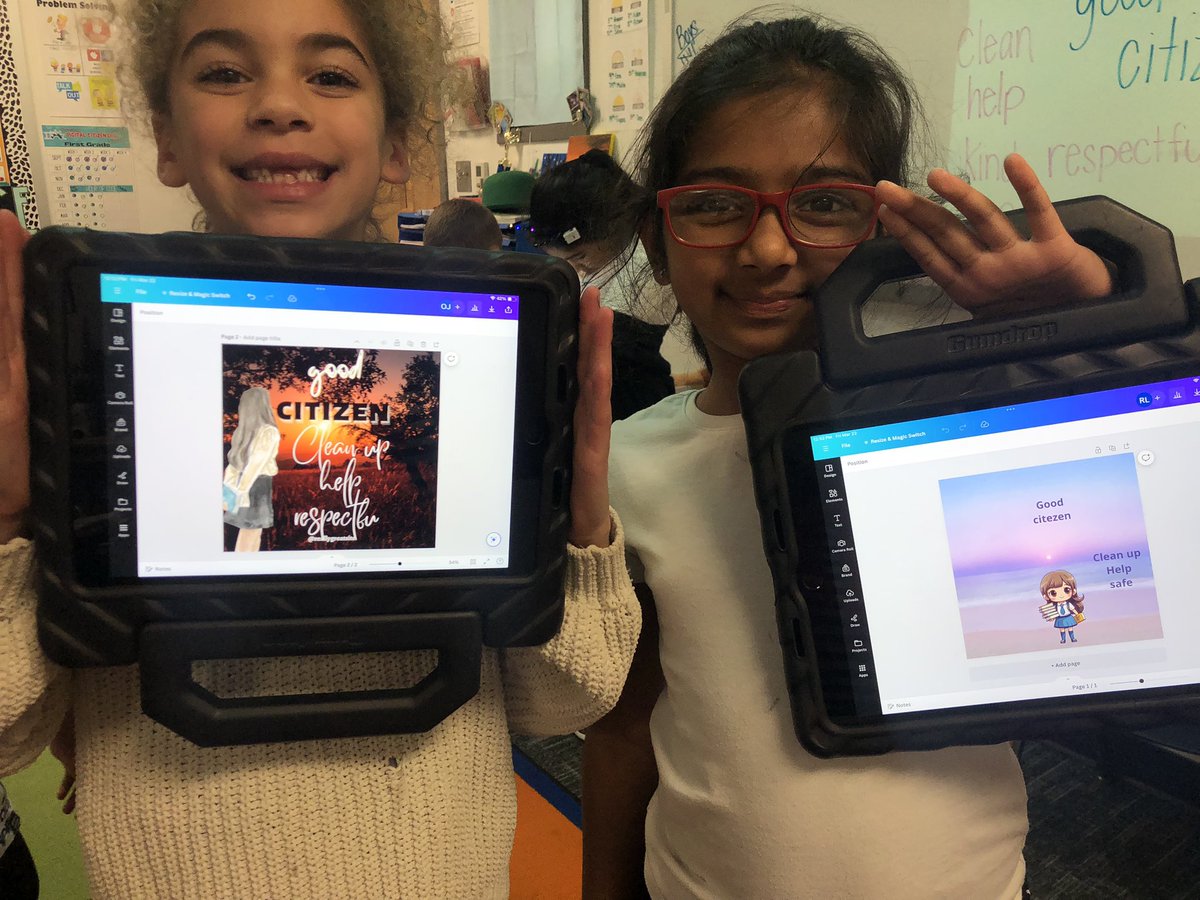 CraftFabinFirst's tweet photo. Learned how to use Canva this morning with @MrMcDaniel13! And this afternoon we were creating digital good citizen posters for social studies!! @allenelem #AllenOlympics #fisdelevate https://t.co/4bZeR1i8Bd