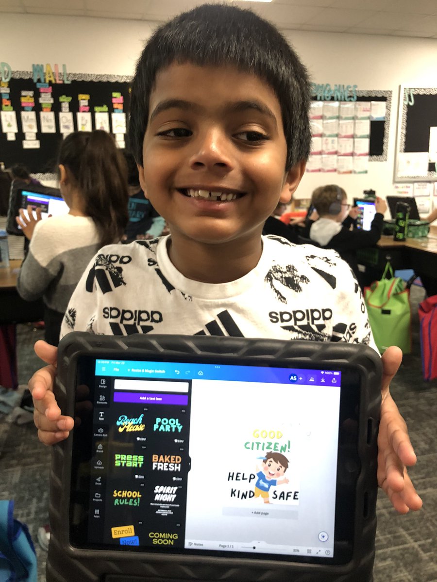 CraftFabinFirst's tweet photo. Learned how to use Canva this morning with @MrMcDaniel13! And this afternoon we were creating digital good citizen posters for social studies!! @allenelem #AllenOlympics #fisdelevate https://t.co/4bZeR1i8Bd