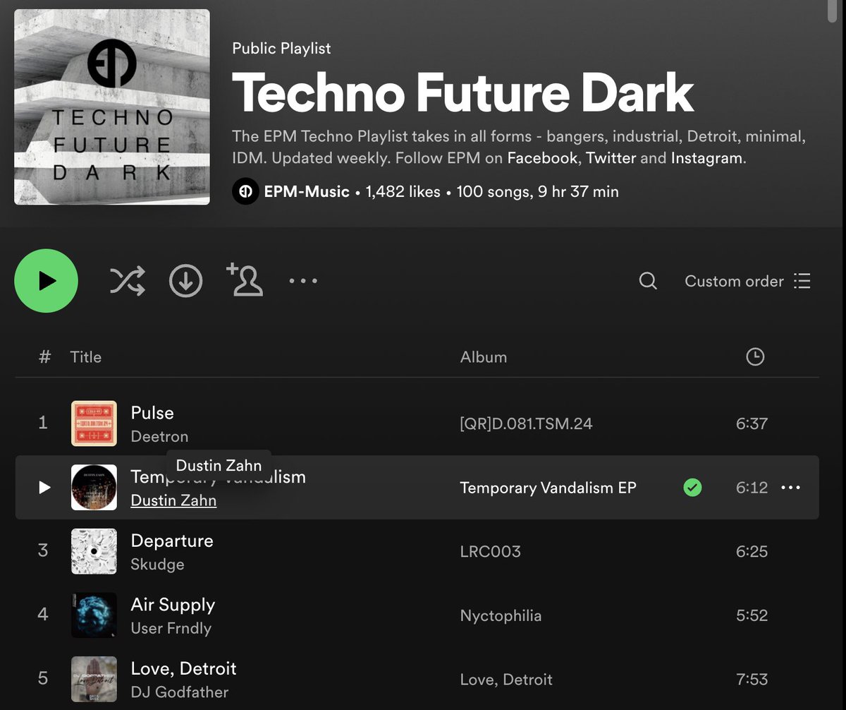 We just boosted our #Techno #Playlist with fresh new 🔥 from Dustin Zahn, Avision, Deetron, Skudge, User Frndly, DJ Godfather, Dan Curtin, Regent, 543ff and Roman Vuagnoux 🚀🔊🥳▶️ tinyurl.com/EPM-Techno