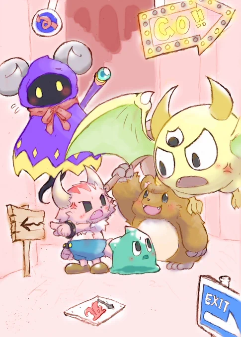 真夜中だけど描けたので掲載だぜ!イムラ「はいじゃあ今日の仕事はですね、勇者のせいで滅茶苦茶になったダンジョンの立札を、元にもどす、っていうお仕事です」#ポンコツクエスト #ポンクエ 