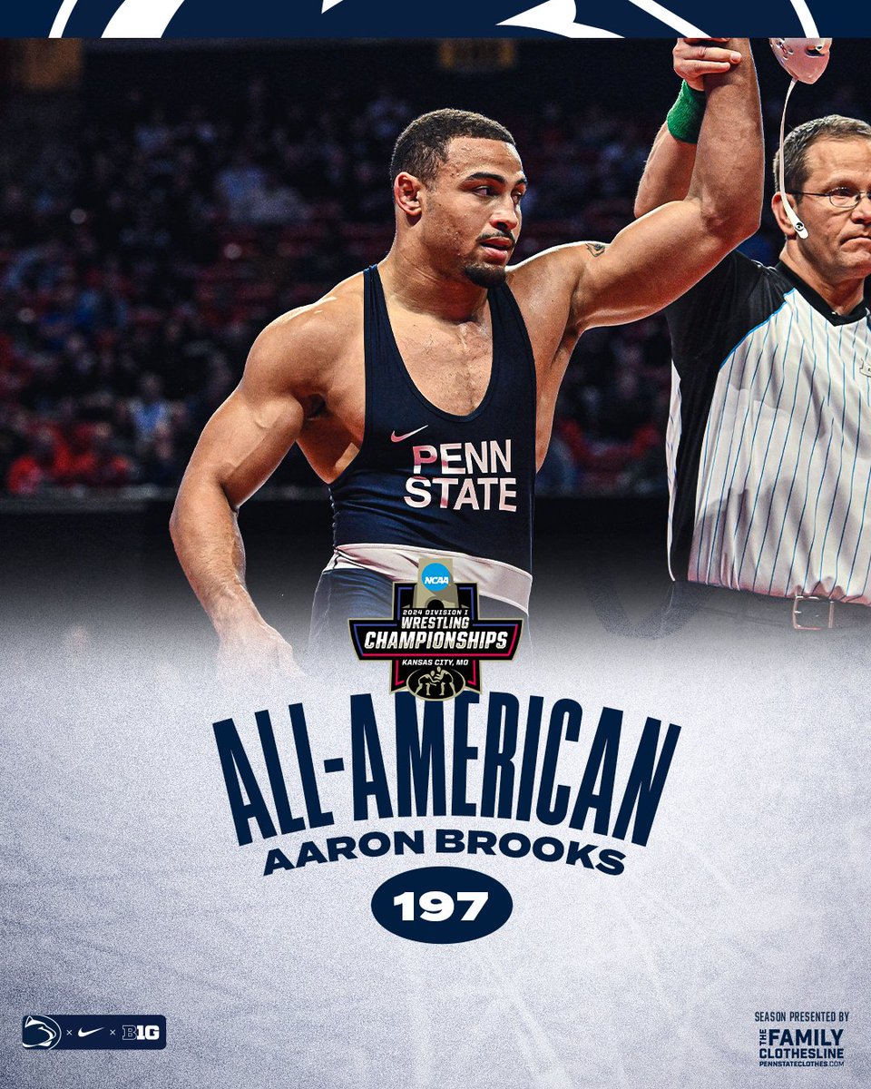 AARON BROOKS THE PIN! AB the fall at 2:44! Brooks is now a 5X All-American, he's on to the semifinals! #PSUwr